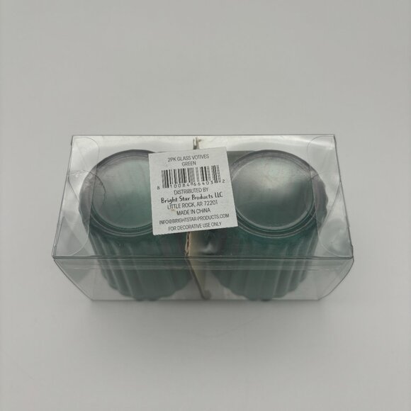 Bright Star 2 Green Ridged Glass Votives Christmas Tea Light Candles Holder NEW - Picture 4 of 4